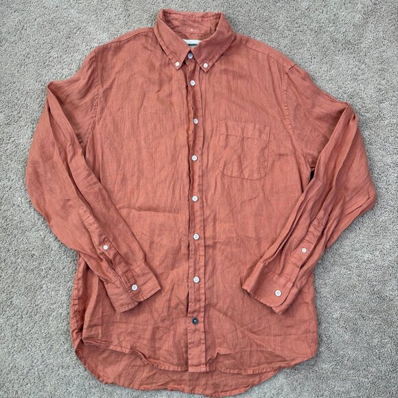 Taylor Stitch Other - Taylor Stitch The Jack Shirt Men 40 Orange 100% Linen Long Sleeve Beach Vacation